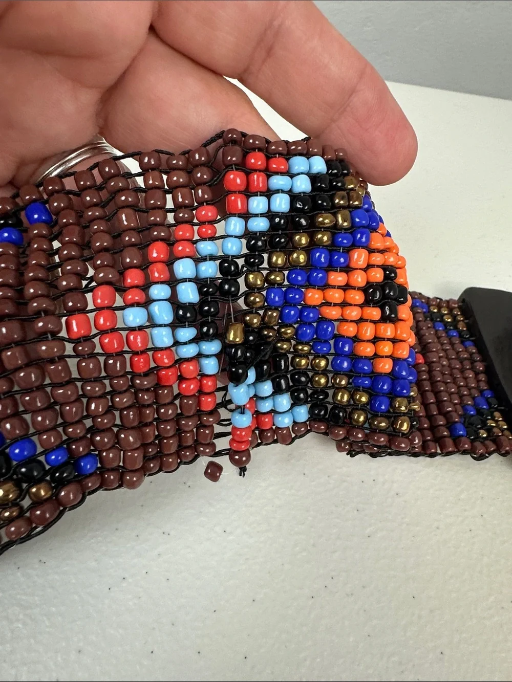 Boho Hippie Aztec Beaded Stretchy Belt With Wooden Buckle